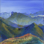 Le plateau d'Ambel au Sud du Vercors, devant les 3 Becs, peinture de Salomé automne 2015