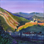 village de Pontaix dominé par son château, peinture de Salomé 2015