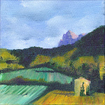 cabanon de vignes à Saillans dans la Drôme, devant les Trois Becs, peinture de Salomé 2015