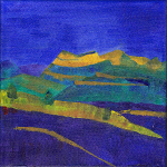 Roche-Colombe, l'extrémité ouest du synclinal de la forêt de Saoû vue depuis Autichamp à l'Ouest, peinture de Salomé 2015