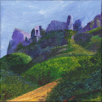 massif des 3 Becs de la Forêt de Saoû, Signal et Rochecourbe au-dessus de Chastel-Arnaud, peinture de Salomé 2015