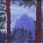 Les sommets des Trois Becs de la forêt de Saoû vus depuis le chemin de Saillans à St-Christophe - Véronne, peinture de Salomé 2015