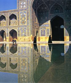 Ispahan Mosquée du Shah reflets devant iwan